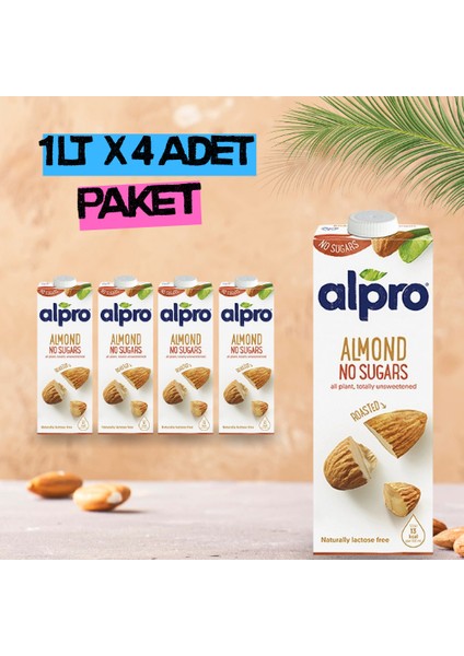 Şekersiz Badem Sütü 1 Lt x 4 Adet