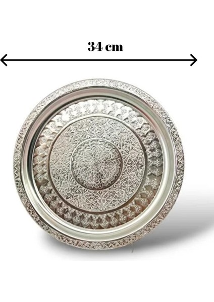 Bakır Tepsi-Bakır Işlemeli Tepsi - 34 cm