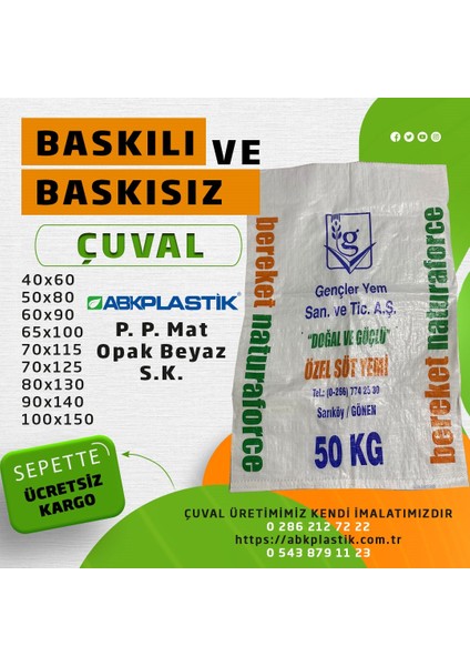 ABK PLASTİK Saman Moloz ve Taşıma Çuvalı 50 x 80 cm 20'li