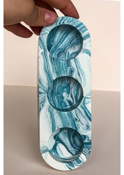 Mavi Mermer Desenli El Yapımı 3 Gözlü Beton Mumluk | Minimalist Dekoratif Şamdan fiyatları