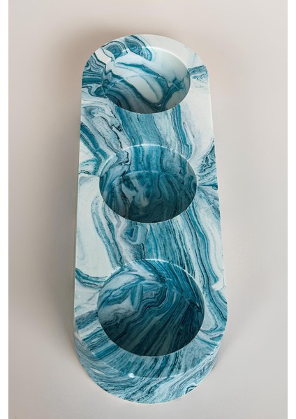 Mavi Mermer Desenli El Yapımı 3 Gözlü Beton Mumluk | Minimalist Dekoratif Şamdan indirimleri