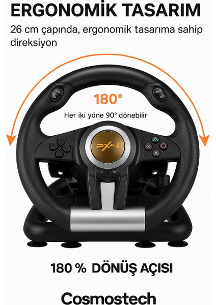 Pxn V3 Pro Yarış Direksiyonu Seti – Pedallı 180° Oyun Direksiyonu Siyah (Pc/ps4/xbox/switch) fırsatları