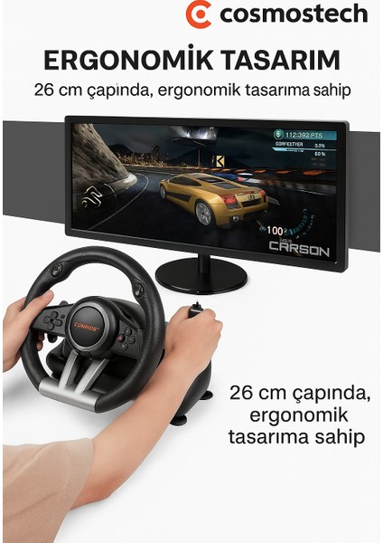 Pxn V3 Pro Yarış Direksiyonu Seti – Pedallı 180° Oyun Direksiyonu Siyah (Pc/ps4/xbox/switch)