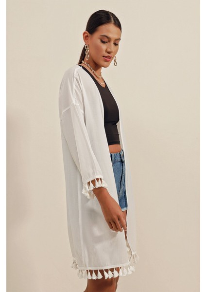 Kadın Bdart Ponpon Detaylı Midi Plaj Kimono Beyaz modelleri