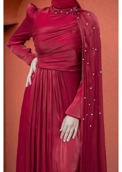 Swan Taş Işlemeli Yoryo Şifon Abiye-Bordo fiyatları