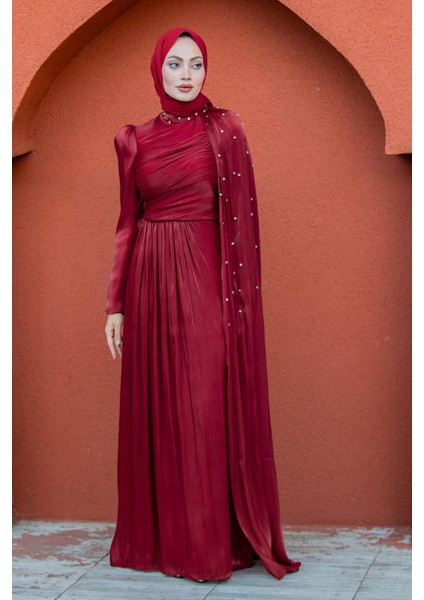 Swan Taş Işlemeli Yoryo Şifon Abiye-Bordo indirimleri