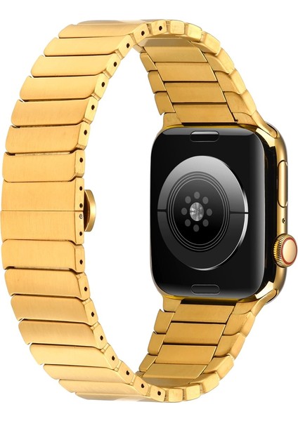 Apple Watch 9 (45MM) Uyumlu Çizgi Tasarımlı Metal Kordon-79 Gold fırsatları