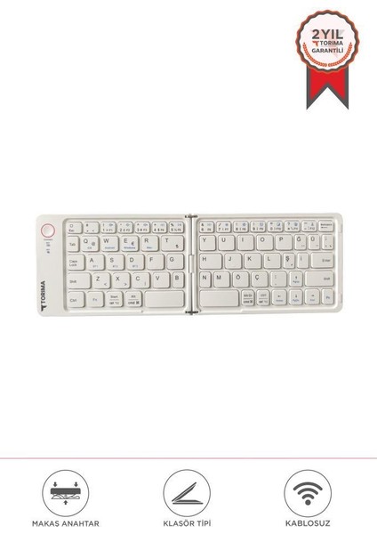 Tk-08 Beyaz Kablosuz Katlanabilir Şarjlı Taşınabilir Mini Bluetooth Klavye