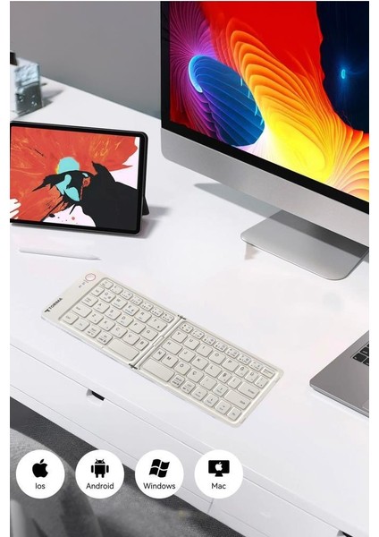 Tk-08 Beyaz Kablosuz Katlanabilir Şarjlı Taşınabilir Mini Bluetooth Klavye fiyatları