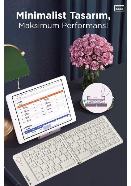 Tk-08 Beyaz Kablosuz Katlanabilir Şarjlı Taşınabilir Mini Bluetooth Klavye modelleri