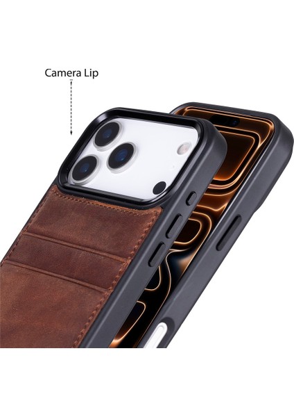 , Apple iPhone 17 Pro Için, Hakiki Deri, El Yapımı Kartlıklı Kılıf, Iç Yüzeyi Kadife, Antik Kahve fiyatları