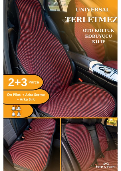 Terletmez Oto Koltuk Koruyucu Kılıf %100 Pamuk 5 Li Tam Set Kırmızı Siyah Kia Cerato Tüm Modeller