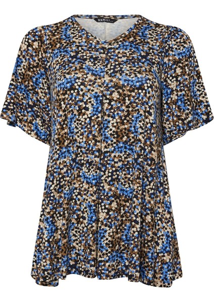 Büyük Beden V Yaka Kısa Kollu Eteği Bollaşan Bluz 303622