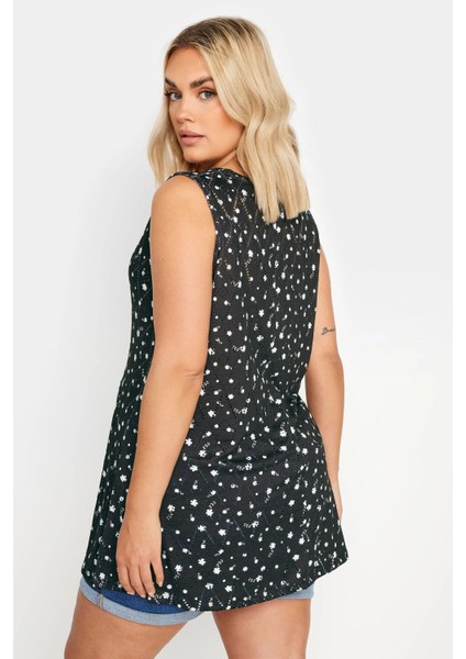 Büyük Beden V Yaka Dantel Detaylı Astarsız Sıfır Kollu Bluz 303245 indirimleri