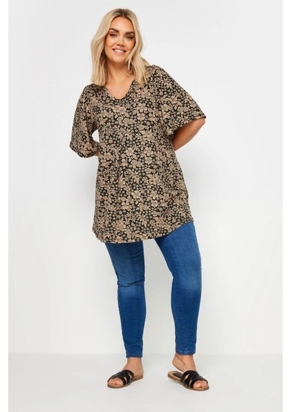 Büyük Beden V Yaka Desenli Asimetrik Kesim Likralı Bluz 303251 fiyatları