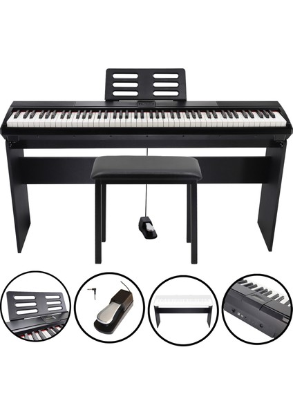 Jwin Sapphire SDP-110 Çekiç Aksiyonlu 88 Tuşlu Dijital Piyano + Tabure - Siyah