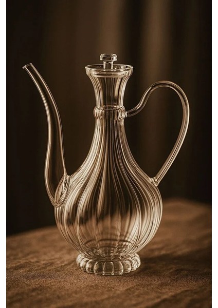 Mien 750 ml Çizgili Cam Yağlık | Borosilikat Cam Ibrik Şişe | Dayanıklı Cam Yağdanlık