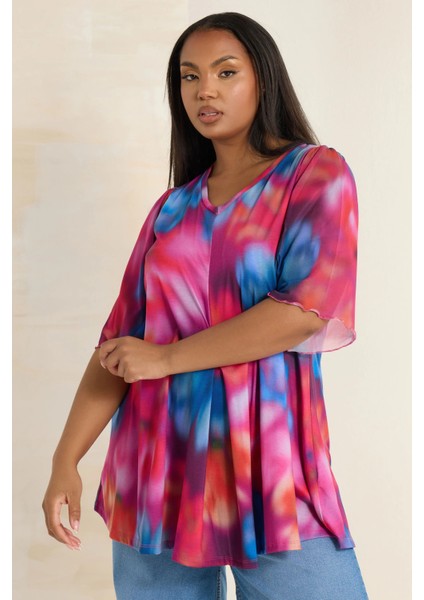 Büyük Beden Uzun Kolları Tül Detaylı Pileli V Yaka Bluz 321822 indirimleri