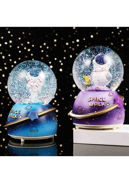 Müzikli Astronot Tasarımlı Kar Küresi Işıklı & Püskürtmeli Dekoratif Uzay Temalı Süs Eşyası Mega Boy Özel Seri