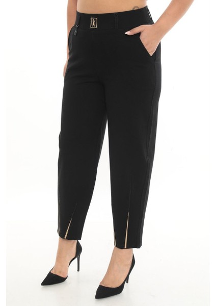 Büyük Beden Kadın Mom Fit Paça Taş Detaylı Ekstra Battal Pantolon