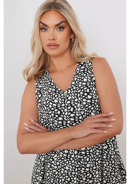 Büyük Beden V Yaka Sıfır Kol Eteği Bollaşan Desenli Bluz 304029 fiyatları