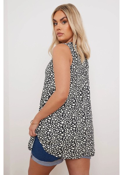 Büyük Beden V Yaka Sıfır Kol Eteği Bollaşan Desenli Bluz 304029 indirimleri