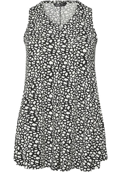 Büyük Beden V Yaka Sıfır Kol Eteği Bollaşan Desenli Bluz 304029