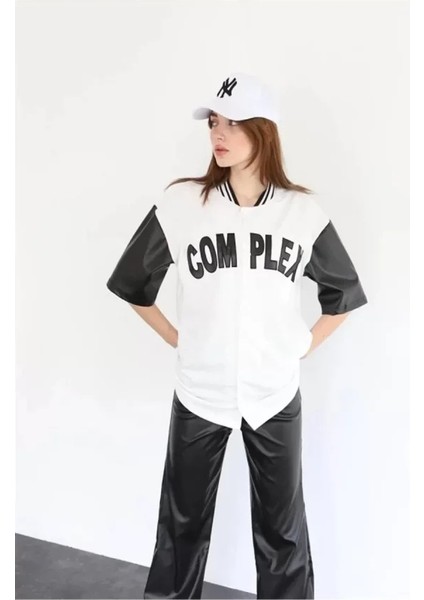 Mdb Complex Kolları Deri Kolej Oversize Tshirt Beyaz fiyatları
