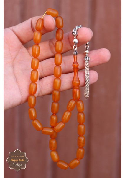 Hareli Sarı Kapsül Kesim Örgü Gümüş Püsküllü Sıkma Kehribar Tesbih 201024539