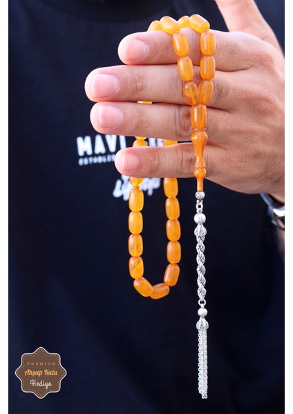 Hareli Sarı Kapsül Kesim Örgü Gümüş Püsküllü Sıkma Kehribar Tesbih 201024539 fiyatları