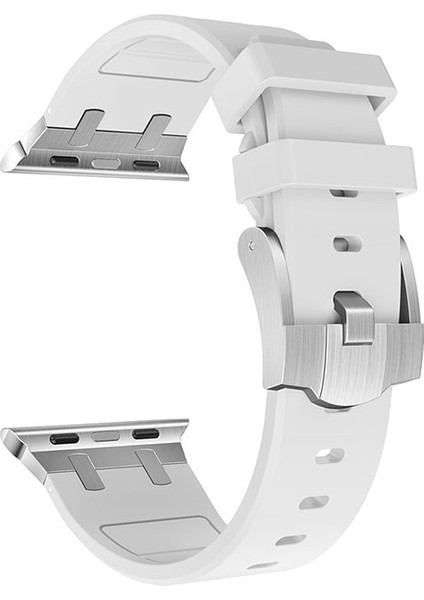 Apple Watch 7 (45MM) Uyumlu Metal Toka Tasarımlı Silikon Kordon-89 Beyaz fırsatları
