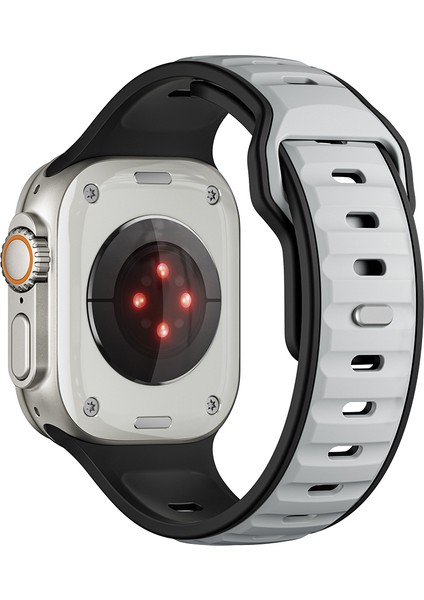 Apple Watch Ultra 3 (49MM) Uyumlu Yeni Tasarım Silikon KORDON-135 Gümüş-Siyah