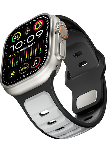 Apple Watch Ultra 3 (49MM) Uyumlu Yeni Tasarım Silikon KORDON-135 Gümüş-Siyah modelleri