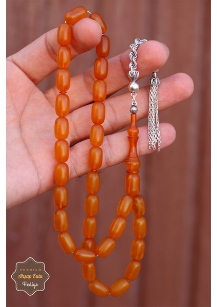 Hareli Sarı Kapsül Kesim Örgü Gümüş Püsküllü Sıkma Kehribar Tesbih 201024539 fırsatları