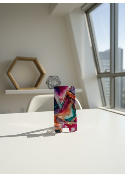 Pleksi Telefon Standı ve Telefon Tutucu Premium Geometrik Epoksi Baskı Tasarım