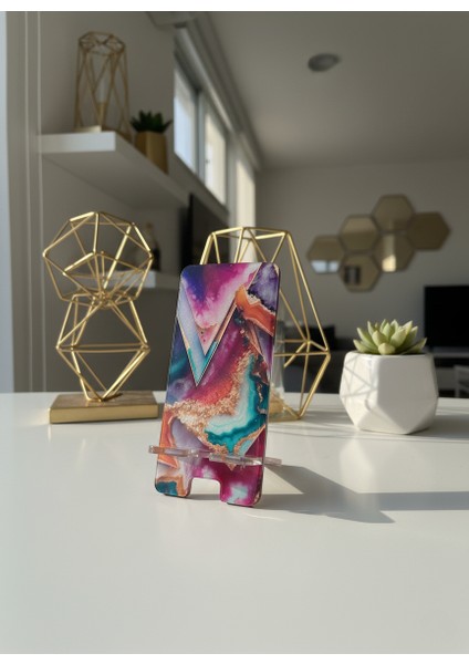 Pleksi Telefon Standı ve Telefon Tutucu Premium Geometrik Epoksi Baskı Tasarım fiyatları