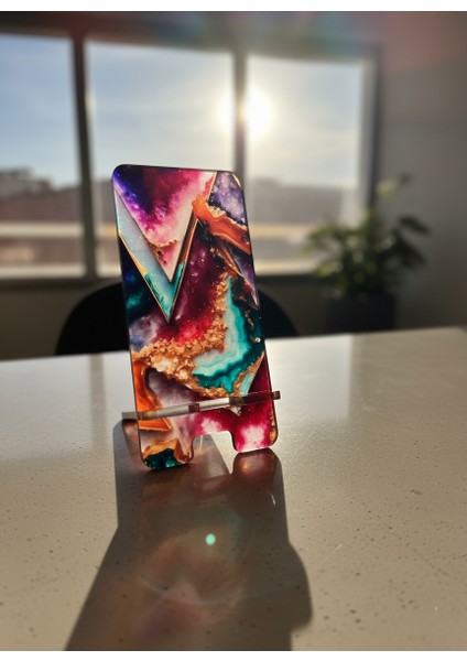 Pleksi Telefon Standı ve Telefon Tutucu Premium Geometrik Epoksi Baskı Tasarım fırsatları
