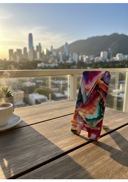 Pleksi Telefon Standı ve Telefon Tutucu Premium Geometrik Epoksi Baskı Tasarım indirimleri