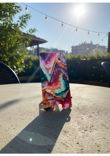 Pleksi Telefon Standı ve Telefon Tutucu Premium Geometrik Epoksi Baskı Tasarım