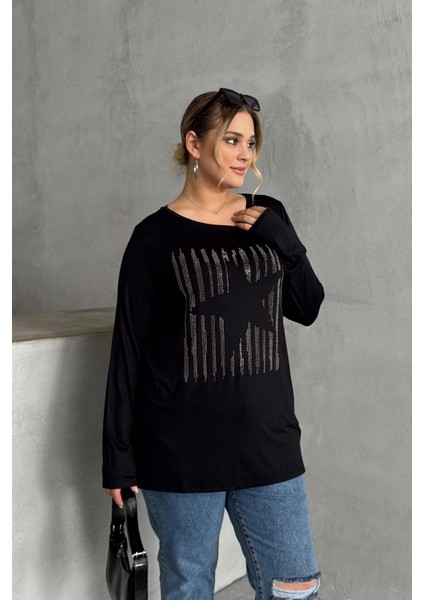 Büyük Beden Uzun Kollu Bisiklet Yaka Taş Işlemeli Ince Bluz 173716 fiyatları