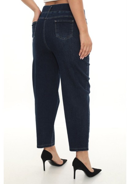 Büyük Beden Kadın Mom Fit Paçası Taşlı Yüksek Bel Beli Lastikli Ekstra Battal Pantolon modelleri