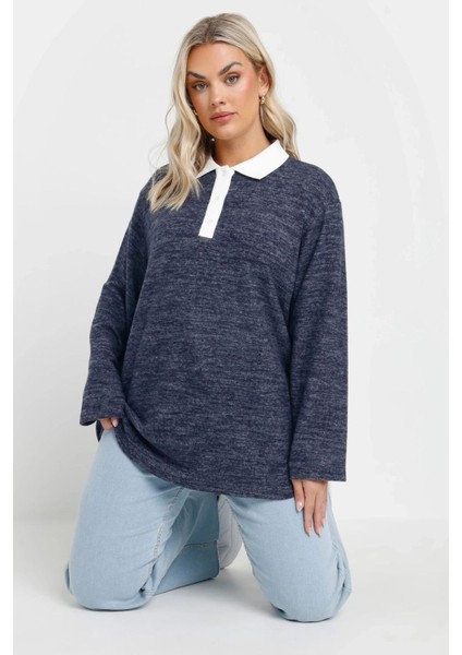 Büyük Beden Gömlek Yaka Uzun Kollu Yumuşak Dokulu Kazak 285043