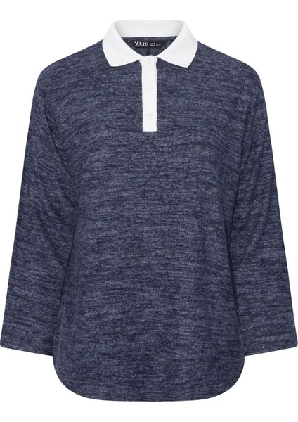 Büyük Beden Gömlek Yaka Uzun Kollu Yumuşak Dokulu Kazak 285043