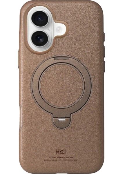 iPhone 16 Vapor Deri Magsafe Standlı Kılıf - Gold