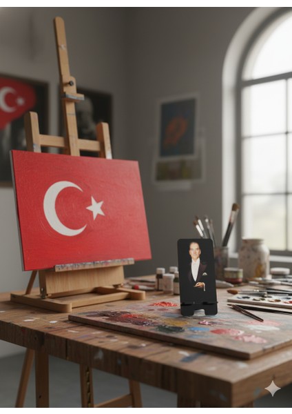 Pleksi Telefon Standı ve Telefon Tutucu Premium Atatürk Epoksi Baskı Tasarım
