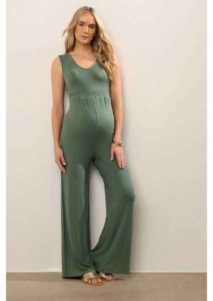 Büyük Beden Fitilli Kumaştan Beli Lastikli Sırt Detaylı Paçası Uzun Tulum 198140