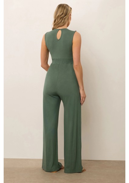 Büyük Beden Fitilli Kumaştan Beli Lastikli Sırt Detaylı Paçası Uzun Tulum 198140 fırsatları