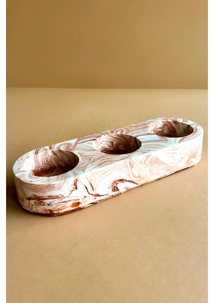 Kahverengi Mermer Desenli 3 Gözlü Beton Mumluk | Minimalist Tealight ve Dekoratif Şamdan fiyatları