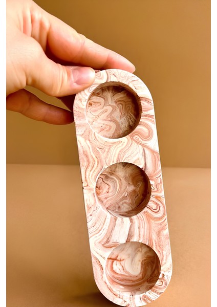 Kahverengi Mermer Desenli 3 Gözlü Beton Mumluk | Minimalist Tealight ve Dekoratif Şamdan modelleri