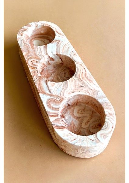 Kahverengi Mermer Desenli 3 Gözlü Beton Mumluk | Minimalist Tealight ve Dekoratif Şamdan indirimleri